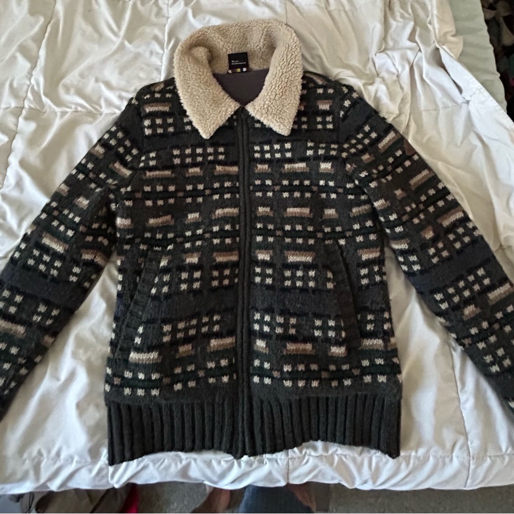 Patterned Jacket with Shearling Collar